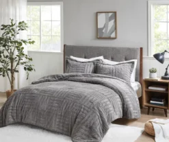 Polar Gray Patchwork Stripe Faux Fur Twin 2-Piece Comforter Set -Northlight Sales Store 810598144 810598145 810598146 2