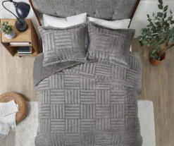 Polar Gray Patchwork Stripe Faux Fur Full/Queen 3-Piece Comforter Set -Northlight Sales Store 810598144 810598145 810598146 3 1
