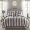 Marselle Blush & Gray Stripe Faux Fur King 4-Piece Comforter Set
