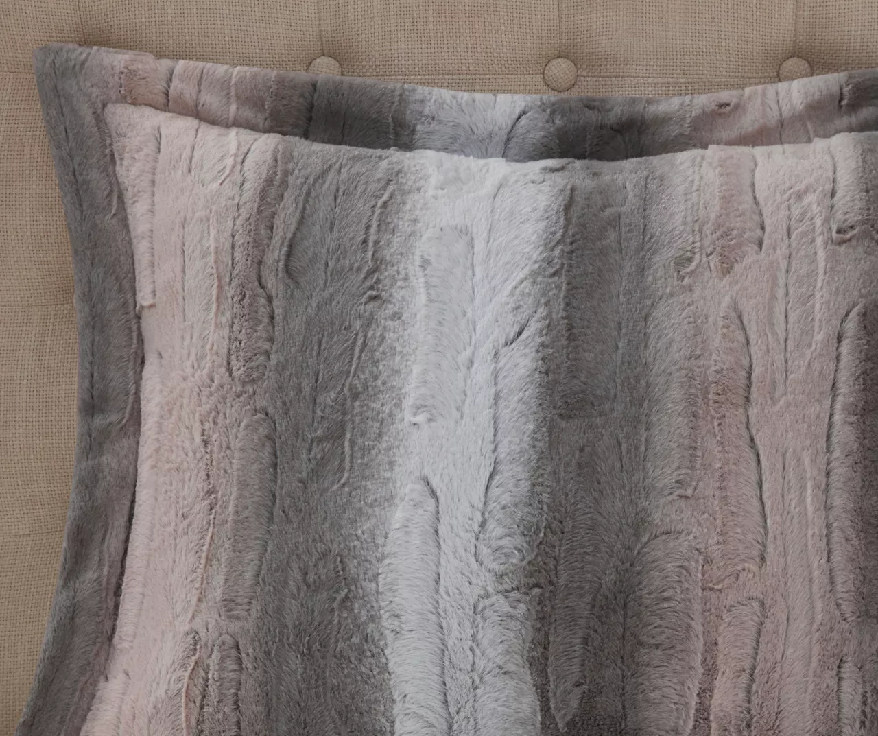 Marselle Blush & Gray Stripe Faux Fur King 4-Piece Comforter Set 7 Marselle Blush & Gray Stripe Faux Fur King 4-Piece Comforter Set - Image 5