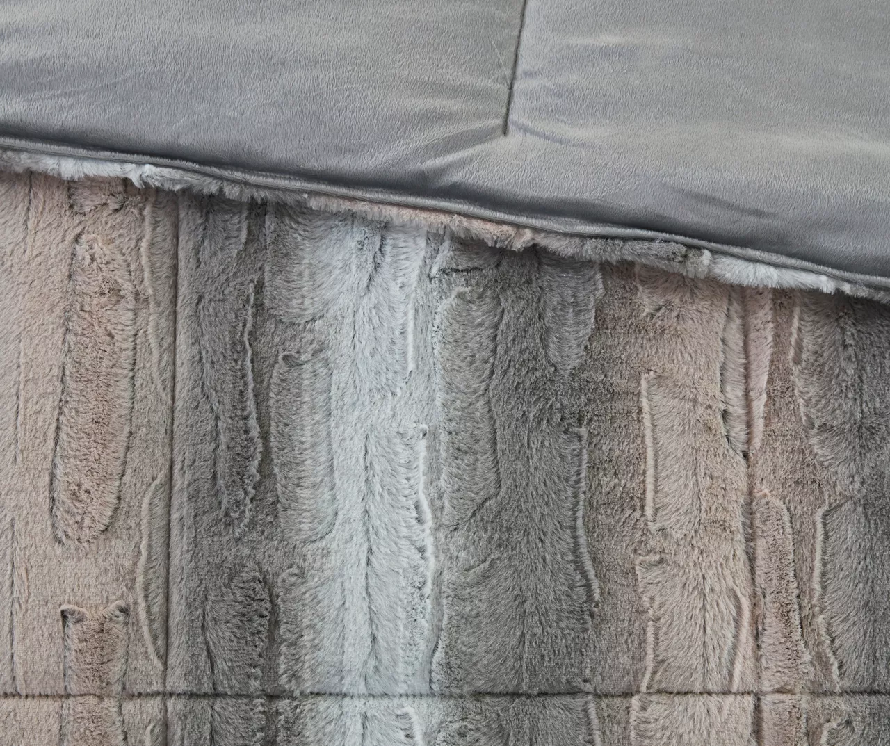 Marselle Blush & Gray Stripe Faux Fur King 4-Piece Comforter Set 10 Marselle Blush & Gray Stripe Faux Fur King 4-Piece Comforter Set - Image 8