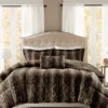Marselle Brown Stripe Faux Fur Full/Queen 4-Piece Comforter Set