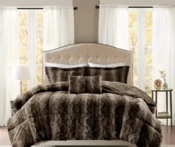 Marselle Brown Stripe Faux Fur Full/Queen 4-Piece Comforter Set