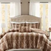 Marselle Brown & Tan Stripe Faux Fur Full/Queen 4-Piece Comforter Set -Northlight Sales Store 810598184 810598185 1