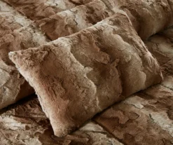 Marselle Brown & Tan Stripe Faux Fur Full/Queen 4-Piece Comforter Set -Northlight Sales Store 810598184 810598185 3