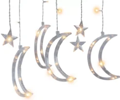 Warm White Large Moon & Stars 7-Strand LED Curtain Lights