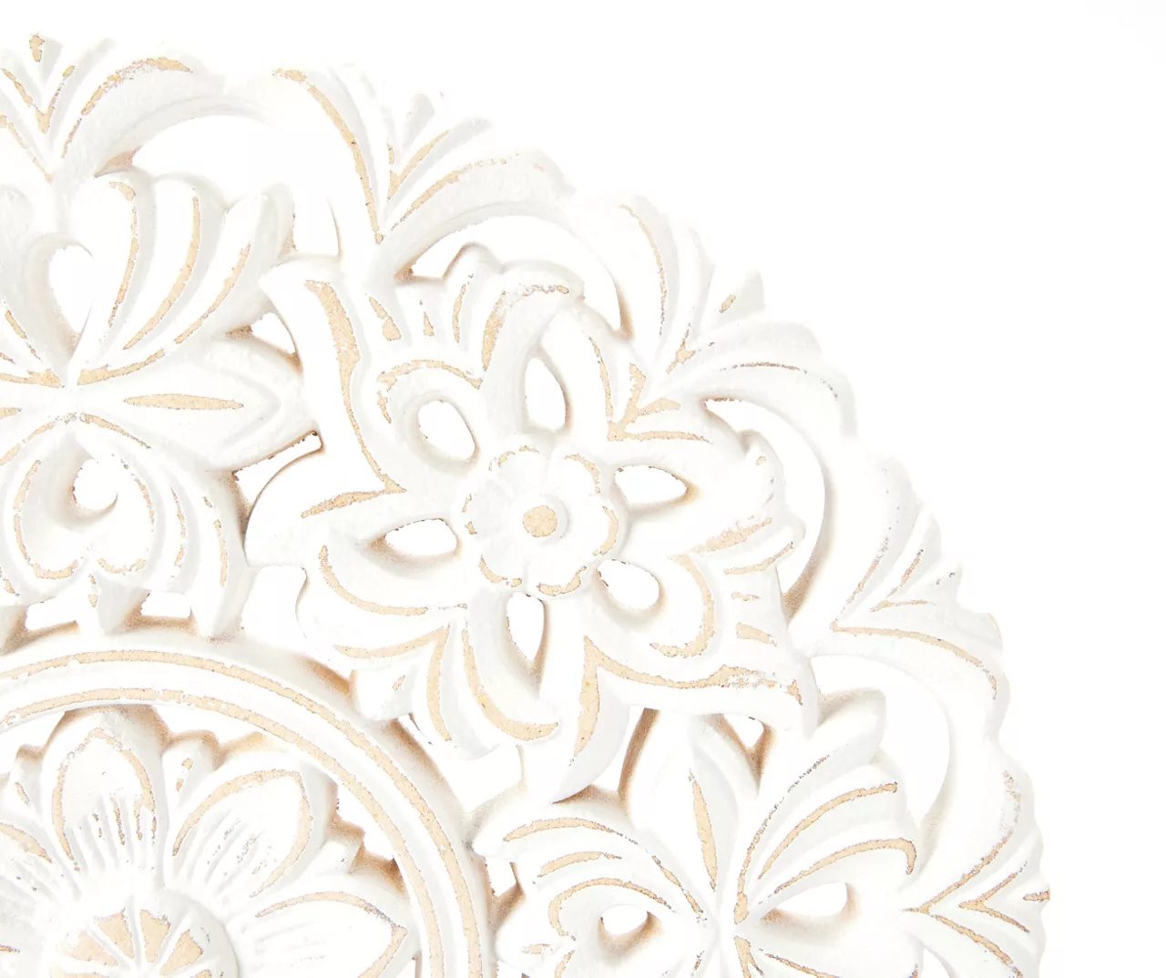 White Floral Cut-Out Carved Circle Tabletop Decor 5 White Floral Cut-Out Carved Circle Tabletop Decor - Image 3
