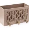 Taupe Rectangle-Cutout Patterned Wall Bin With Hooks