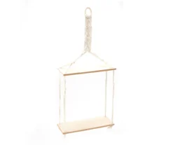 Ivory Macrame & Wood 2-Tier Hanging Shelf