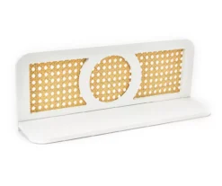 White & Rattan Wall Shelf