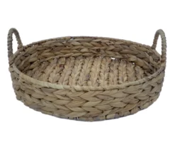 Brown Woven Round Water Hyacinth Decorative Tray, (12")