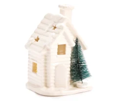 Frosted Forest White House & Bottle Brush Tree Ceramic LED Tealight Candle -Northlight Sales Store 810613438 A1 1