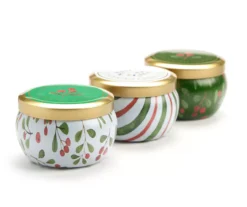Fresh Balsam, Santa's Cookies & Cinnamon Cheer Holly Berry Tin Candle Gift Set, 3-Pack -Northlight Sales Store 810613786 A0 1