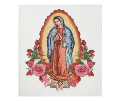 White & Red Our Lady Of Guadalupe Fleece Raschel Throw, (50" X 60")
