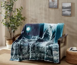 Blue & White Wolf Moon Howling Fleece Raschel Throw, (50" X 60") -Northlight Sales Store 810616373 B0 3