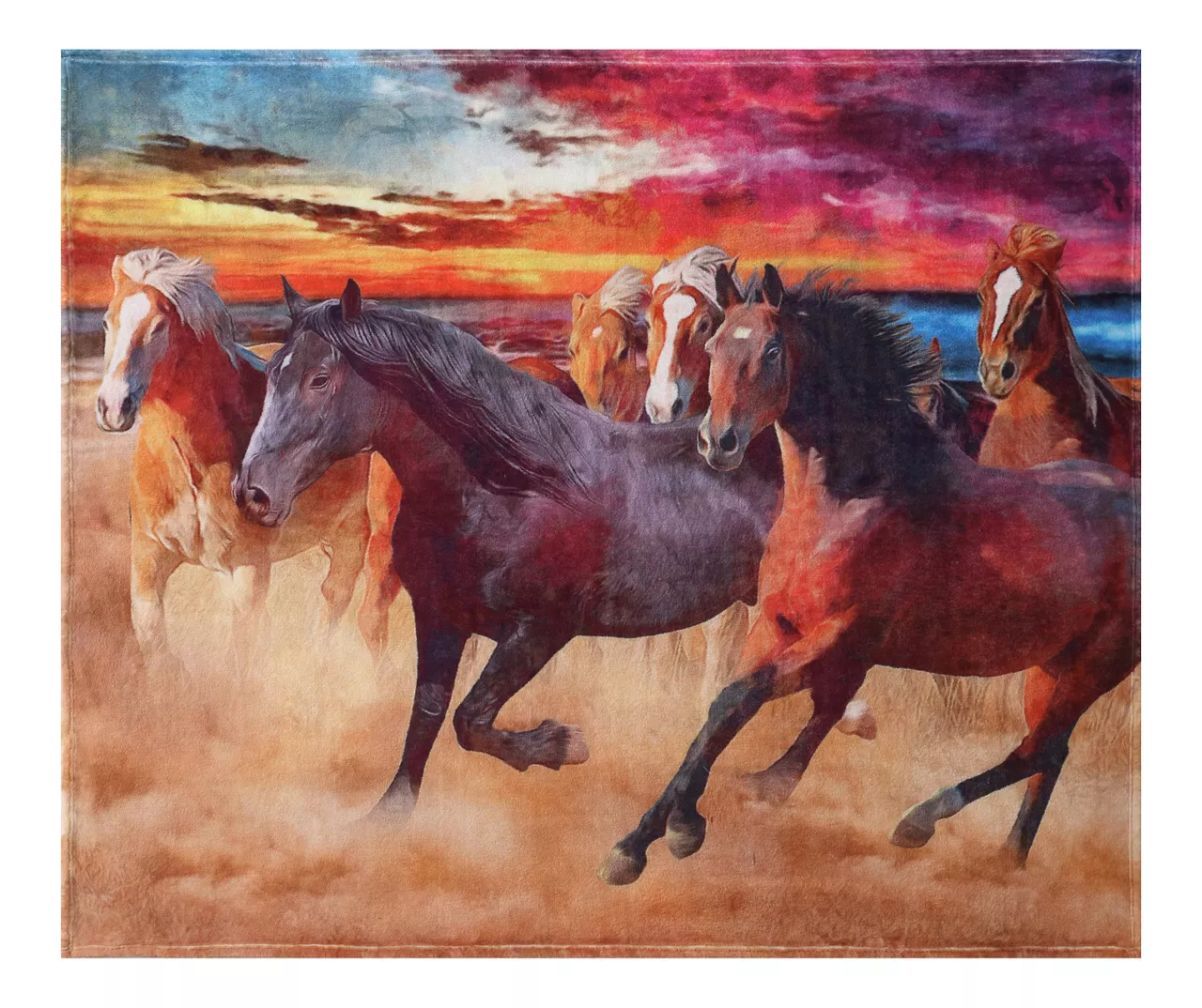 Brown Dawn Of Glory Horses Fleece Raschel Throw, (50" X 60") 3 Brown Dawn Of Glory Horses Fleece Raschel Throw, (50" X 60")