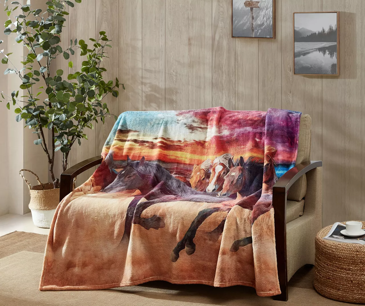 Brown Dawn Of Glory Horses Fleece Raschel Throw, (50" X 60") 6 Brown Dawn Of Glory Horses Fleece Raschel Throw, (50" X 60") - Image 4
