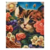 Brown & Red Flower Cat Fleece Raschel Throw, (50" X 60")
