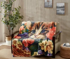 Brown & Red Flower Cat Fleece Raschel Throw, (50" X 60") -Northlight Sales Store 810616381 B0 4