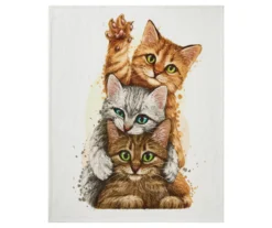 White & Brown Happy Cats Fleece Raschel Throw, (50" X 60")