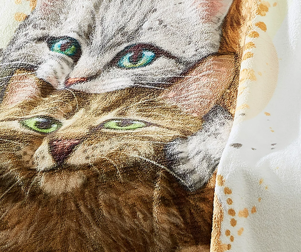 White & Brown Happy Cats Fleece Raschel Throw, (50" X 60") 4 White & Brown Happy Cats Fleece Raschel Throw, (50" X 60") - Image 2