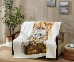 White & Brown Happy Cats Fleece Raschel Throw, (50" X 60") 9 White & Brown Happy Cats Fleece Raschel Throw, (50" X 60") -Northlight Sales Store 810616382 B0 4