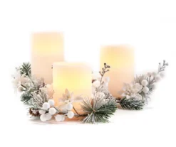 Snowy Pine & Berry 3-Piece LED Pillar Candle Set