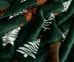 Green & White Trees Print Sherpa Throw, (50" X 60") -Northlight Sales Store 810617279 A8 2