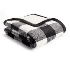 Black & White Buffalo Check Sherpa Throw, (50" X 60")