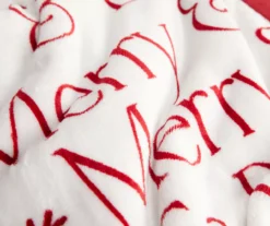"Merry & Bright" White & Red Sherpa Throw, (50" X 60") -Northlight Sales Store 810617296 A8 2