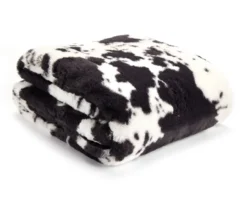 Black & White Cow Print Faux Fur Throw, (50" X 60")