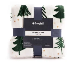 Ivory & Green Tree Print Velvet Throw, (50" X 60")