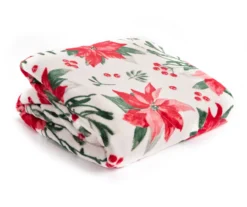 White & Red Poinsettia Velvet Throw, (50" X 60")