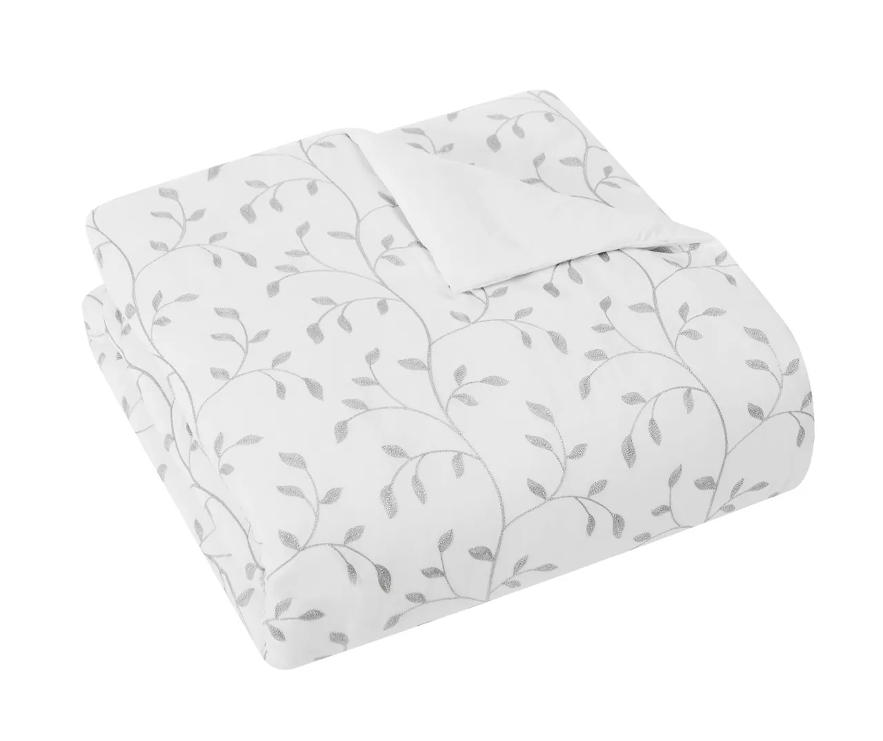White & Gray Embroidered Leaf Vine Queen 3-Piece Comforter Set 4 White & Gray Embroidered Leaf Vine Queen 3-Piece Comforter Set - Image 2