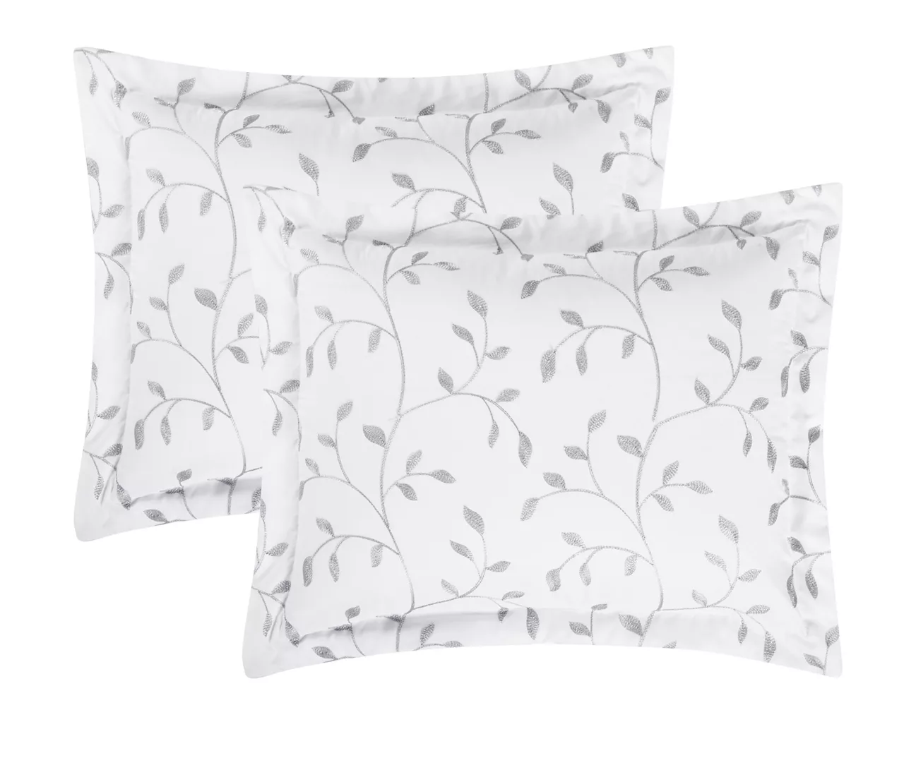 White & Gray Embroidered Leaf Vine Queen 3-Piece Comforter Set 5 White & Gray Embroidered Leaf Vine Queen 3-Piece Comforter Set - Image 3