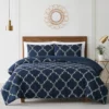 Casa Navy & White Embroidered Quatrefoil King 3-Piece Comforter Set 1 Casa Navy & White Embroidered Quatrefoil King 3-Piece Comforter Set -Northlight Sales Store 810621421 810621422 A0 1