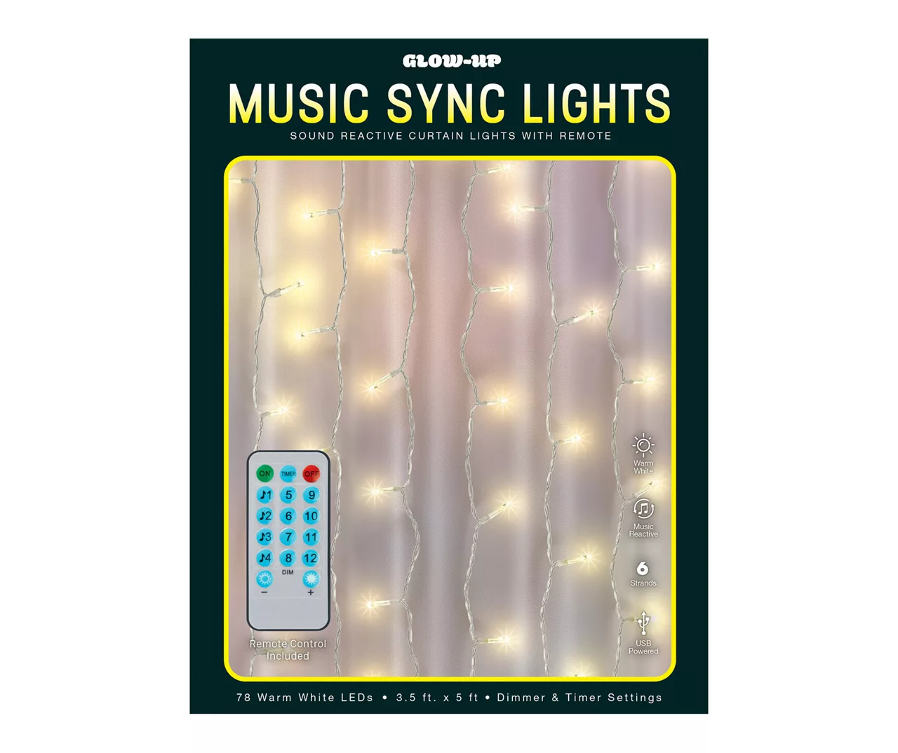Glow-Up Music Sync LED Curtain Light Set, (3.5' X 5') 9 Glow-Up Music Sync LED Curtain Light Set, (3.5' X 5') - Image 7