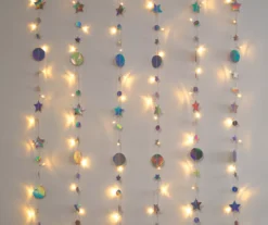 Glow-Up Iridescent Moon & Star Curtain Light Set, (3.5' X 5')
