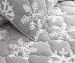 Gray & White Snowflake Plush Full/Queen 3-Piece Quilt Set -Northlight Sales Store 810625031 A8 2