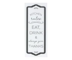 "Kitchen Rules" White Art Canvas, (8" X 20")