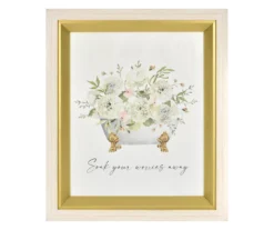 "Soak Your Worries" Floral-Filled Bathtub Framed Art, (11.5" X 13.5")