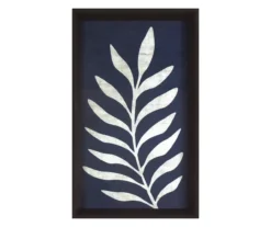 Dark Blue & White Leaf Curving Left Framed Art, (9" X 16")