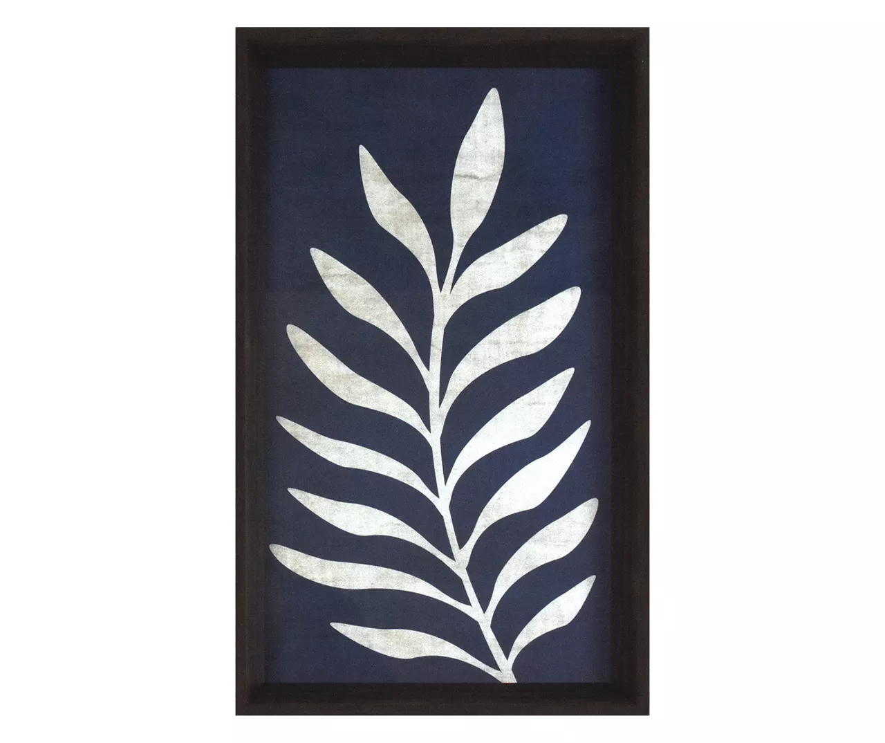 Dark Blue & White Leaf Curving Left Framed Art, (9" X 16") 3 Dark Blue & White Leaf Curving Left Framed Art, (9" X 16")
