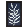 Dark Blue & White Leaf Curving Right Framed Art, (9" X 16")