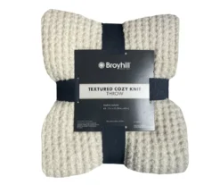 White Waffle-Knit Throw, (50" X 60")