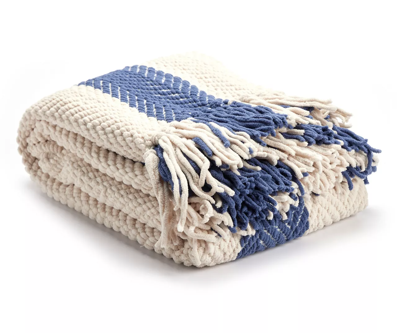 Navy & Ivory Herringbone Stripe Throw, (50" X 60") 3 Navy & Ivory Herringbone Stripe Throw, (50" X 60")