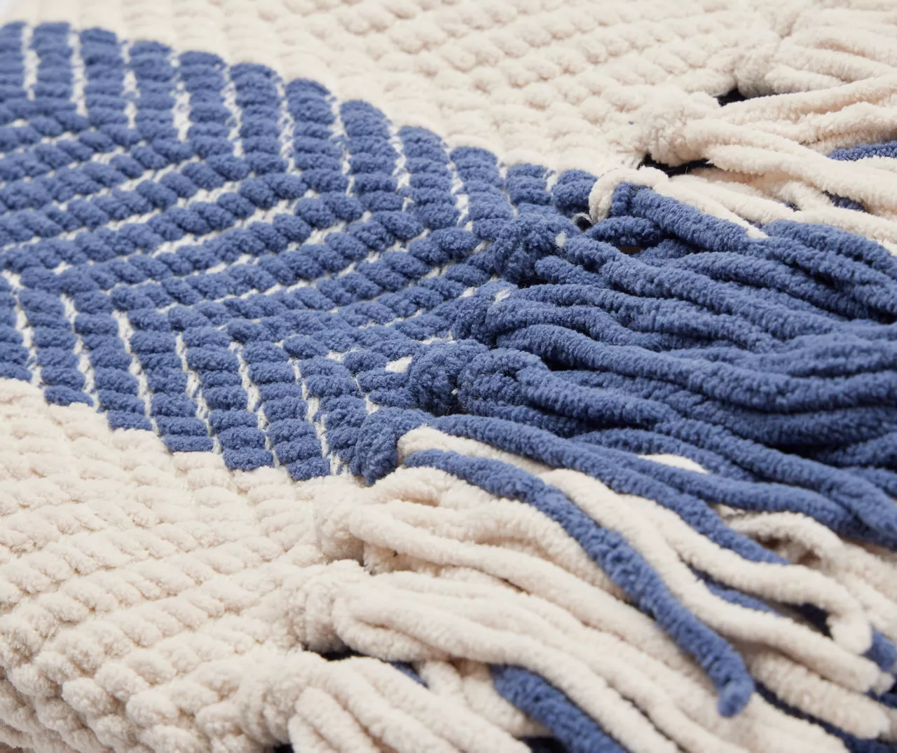 Navy & Ivory Herringbone Stripe Throw, (50" X 60") 4 Navy & Ivory Herringbone Stripe Throw, (50" X 60") - Image 2