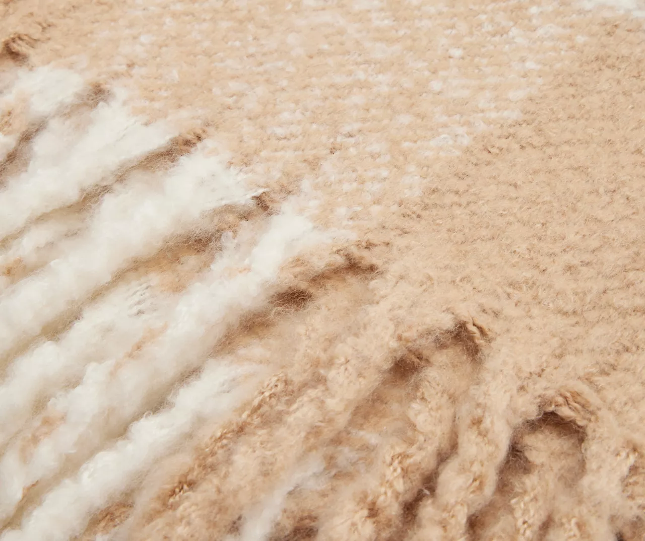 Tan & White Plaid Fringe-Trim Throw, (50" X 60") 4 Tan & White Plaid Fringe-Trim Throw, (50" X 60") - Image 2