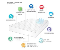 White HeiQSmart Temp Waterproof Mattress Pad -Northlight Sales Store 810679964 810679963 810679962 810679961 D7 9