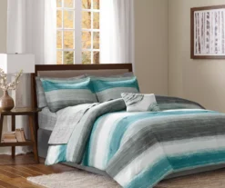 Seth Aqua & Gray Paint Stroke Comforter Set